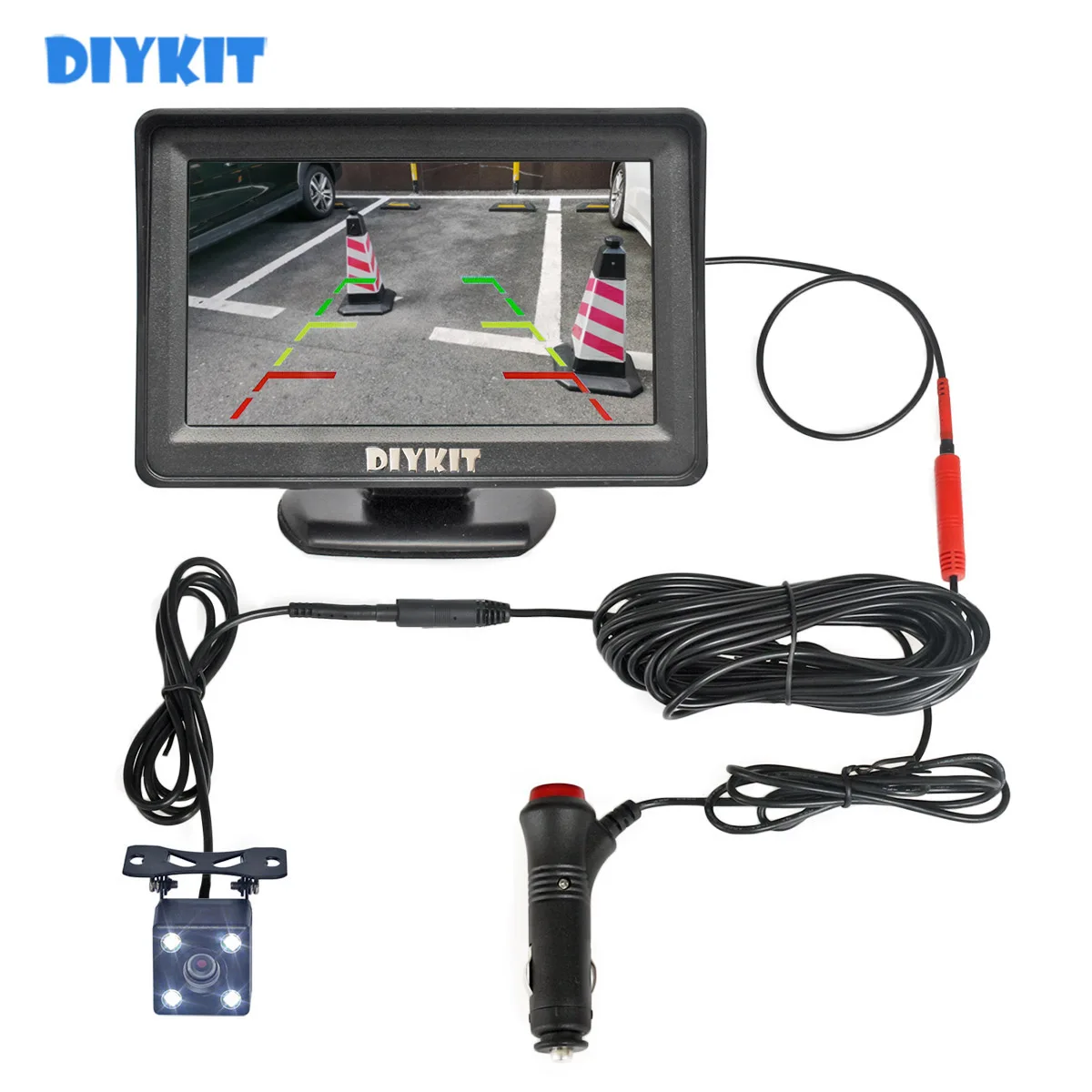 DIYKIT 4.3" Car Monitor Vehicle Rear View Reverse Backup Car LED Camera Video Parking System Car Charger Easy Installation