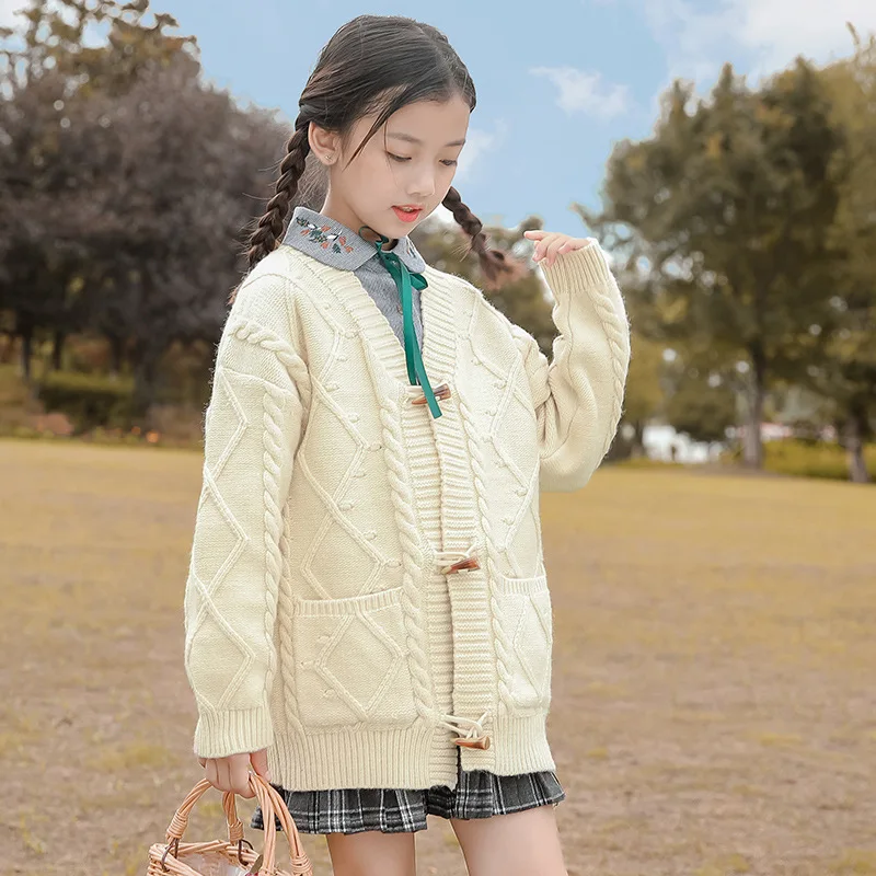

Lovely Korean Style Cardigan Sweater For Girls Children Fashion Casual Warm Knitted Outerwear Kids Soft Cotton Thermal Knitwear