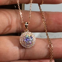huitan romantic rose gold color round pendant necklaces women wedding anniversary lover gift dazzling cz female fashion jewelry