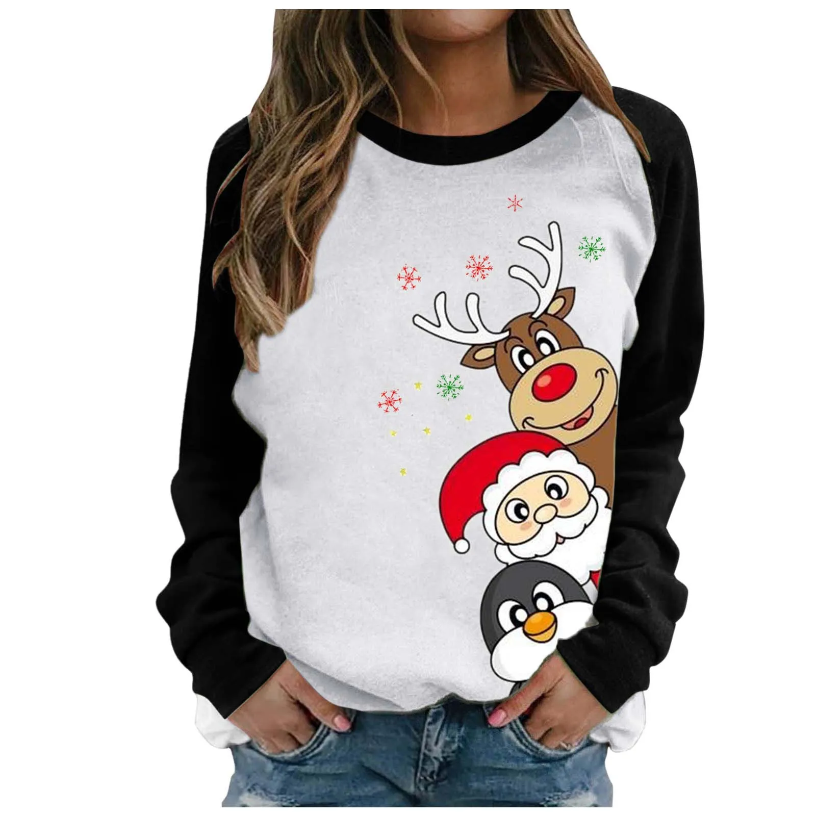 

Christmas Women Sweatshirt Casual Fashion Printing Raglan Long Sleeve Shirts Blouse Tops Autumn Winter Ladies sweater Top new