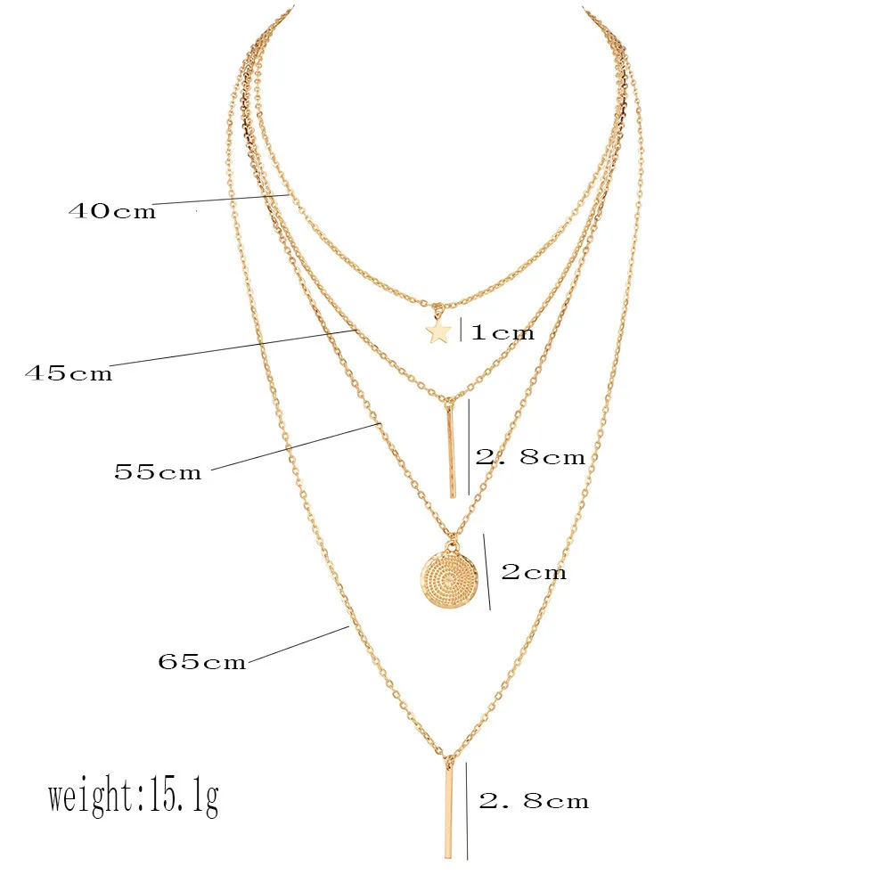 New Bohemia Moon Star Vintage Multilayer Crystal Pendant Necklace Fashion Gold Color Chain Boho Simple Choker Necklaces Jewelry