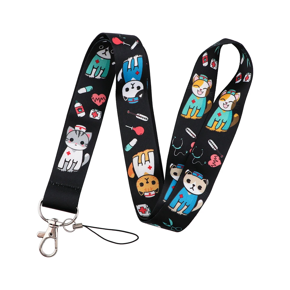 

JF0033 Cute Cat Lanyards For Keychain ID Card Pass Mobile Phone USB Badge Holder Hang Rope Lariat Lanyard Gift For Nurse