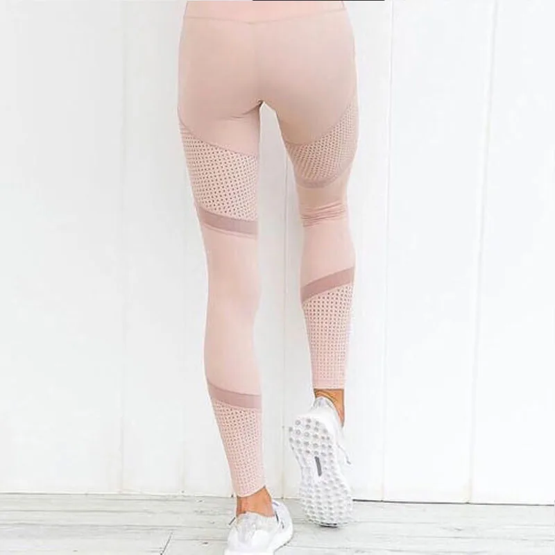 Женские спортивные Леггинсы с высокой талией однотонные сетчатые леггинсы для