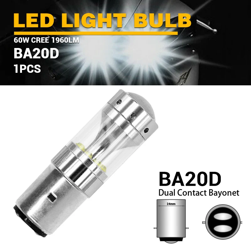 1pcs BA20D DERI 2 шт. H4 9003 HB2 60 Вт светодиодный мото rcycle головной светильник HID Hi/Low Beam 6500K ampoule светодиодный мото Светильник лампы Мото Аксессуары - Цвет: 1pcs BA20D