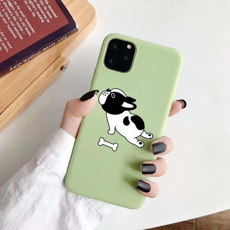

Cute Brindle Frenchie Puppy Phone Case Candy Color for iPhone 6 7 8 11 12 s mini pro X XS XR MAX Plus