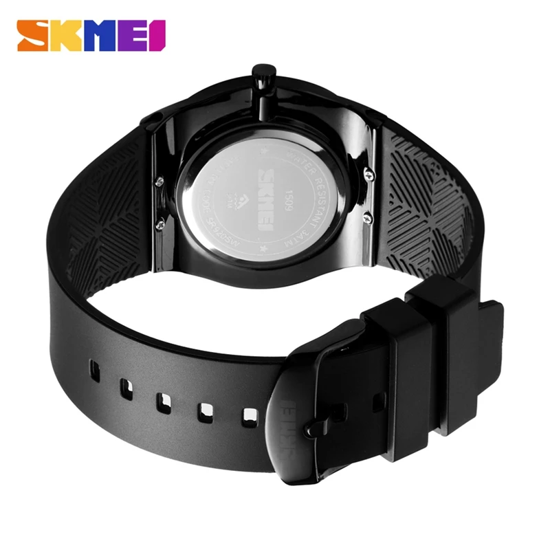 SKMEI повседневные мужские часы кварцевые наручные модные черные ПУ ремешок для