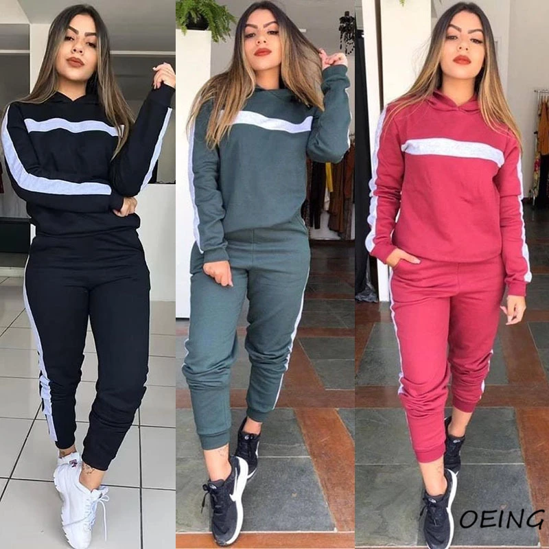 

2021 Women's Jogging Suits Fashion Patchwork Sport Exercise Clothing 2 Piece Fall Sets Outfits
