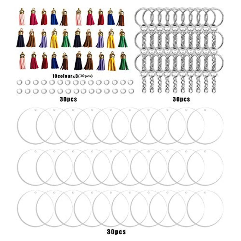 30 комплектов 2 дюймовые круглые акриловые диски с брелоком и подвесками для