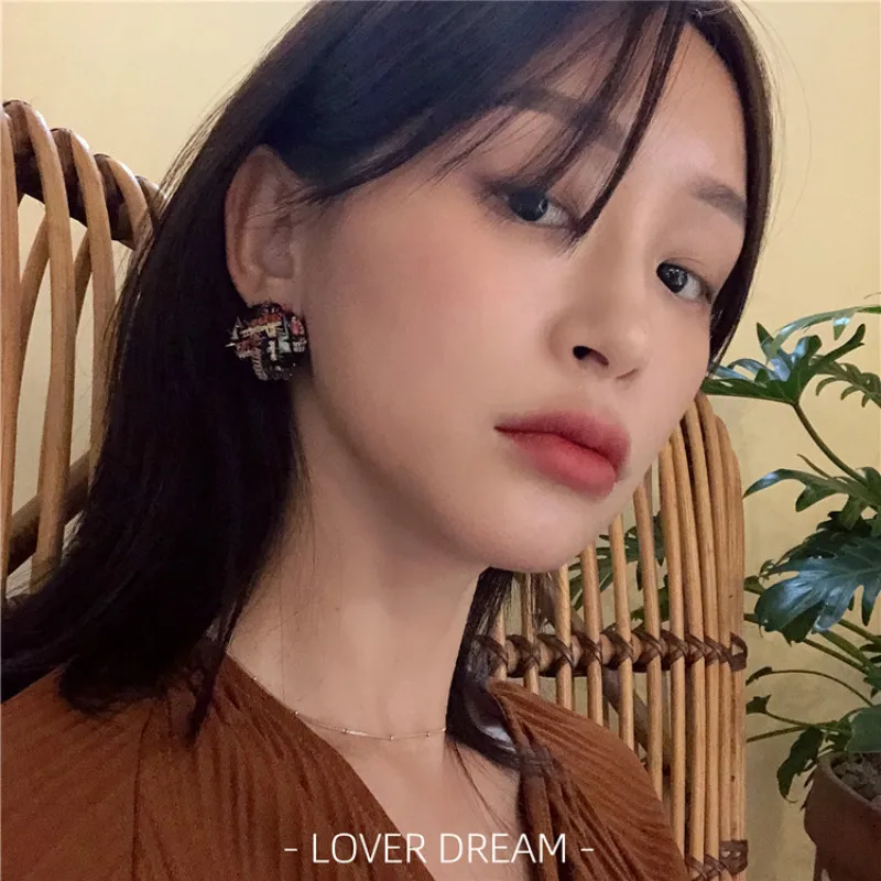 Корейские ретро серьги на пуговицах для женщин и девочек цветные осенние зимние