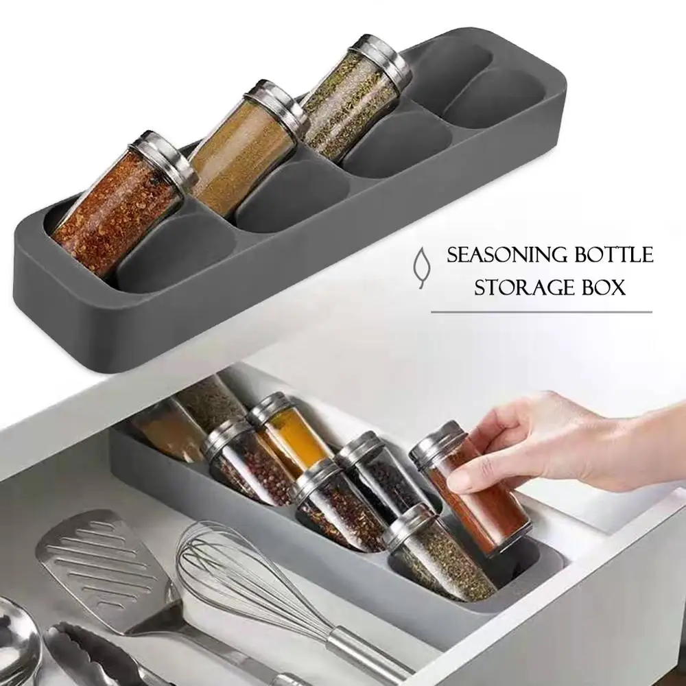 Kitchen Organizer Spice Rack Seasoning Holder Under-Shelf Drawer Hidden Spice 8Grid Crucible Storage Holder Spice Bottle Storage kitchen spice storage racks organizer multi function rotating shelf slide spice rack seasoning kitchen storage holders