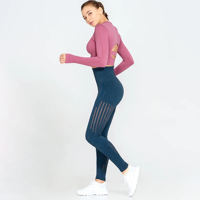 

Knitted Women's Shirt Sports Top Yoga Fitness Long Sleeve Sportswear Sexy Elastic Blouses Crop Top Tshirt Women 2020