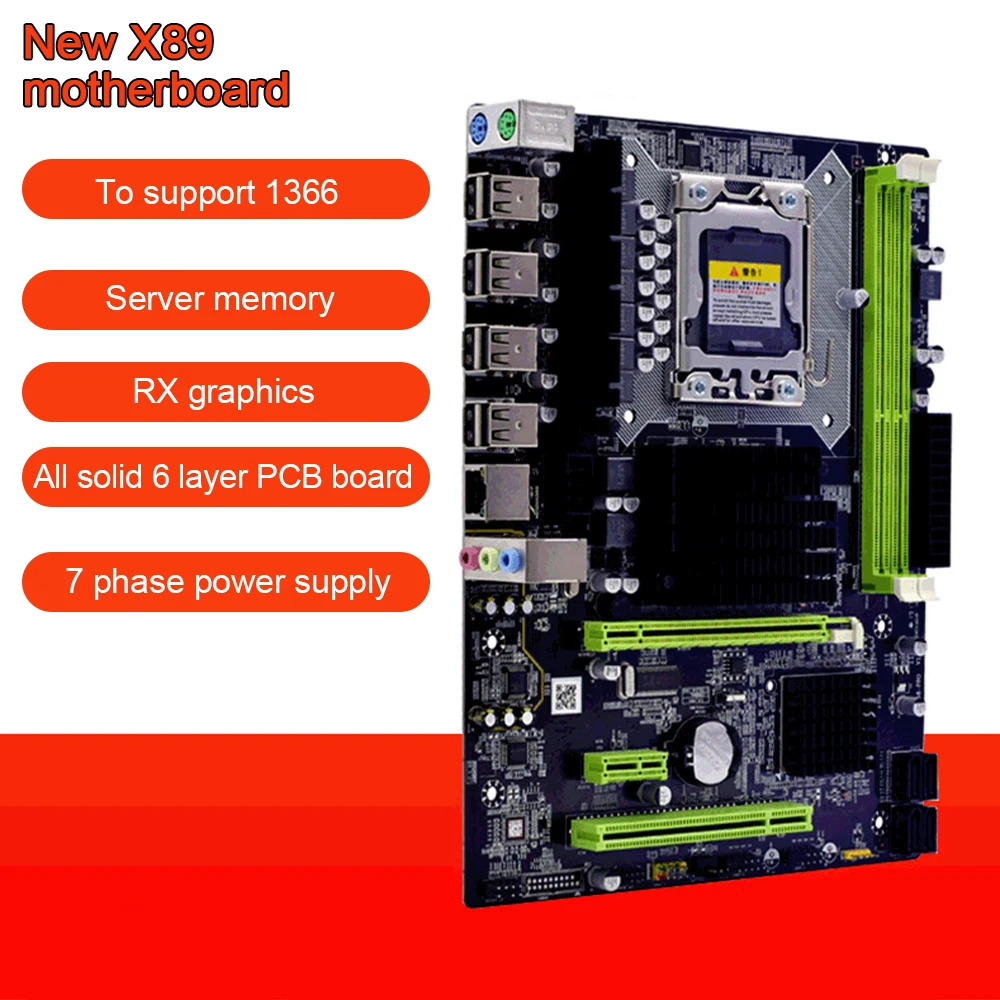 

X58 Motherboard LGA 1366 Socket USB2.0 DDR3 CPU PC Desktop Computer Gaming Motherboard for RX560 570 Graphics Card