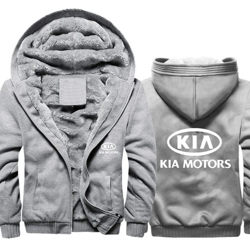 

Hoodies Men KIA Car Logo Print Jacket Mens Hoodies Winter Thicken Warm Fleece cotton Zipper Raglan Coat Male Tracksuits