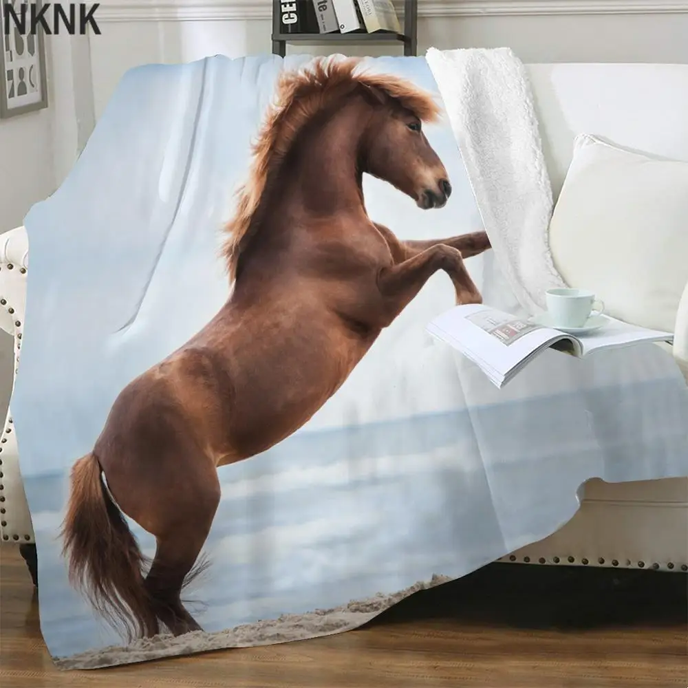 

NKNK Brank одеяло с рисунком лошади, искусственное покрывало для кровати в стиле Харадзюку, покрывало для кровати, одеяло из шерпы, модное винтаж...