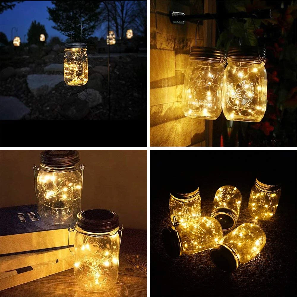 

20leds 10leds Solar Mason Jar Lights String Fairy Firefly Lids with Handles Lamps for Wedding Christmas Tree Garden Patio Decor