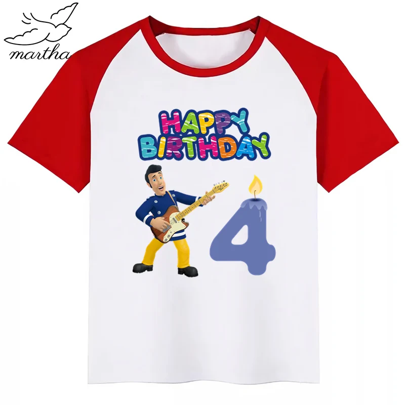 RedD Одежда для детей с надписью «Happy Birthday Number», «Fireman Sam DIYKids»; футболка для девочек; подарок на день рождения; одежда для детей; футболки для мальчиков; футболки для малышей - Цвет: RedD