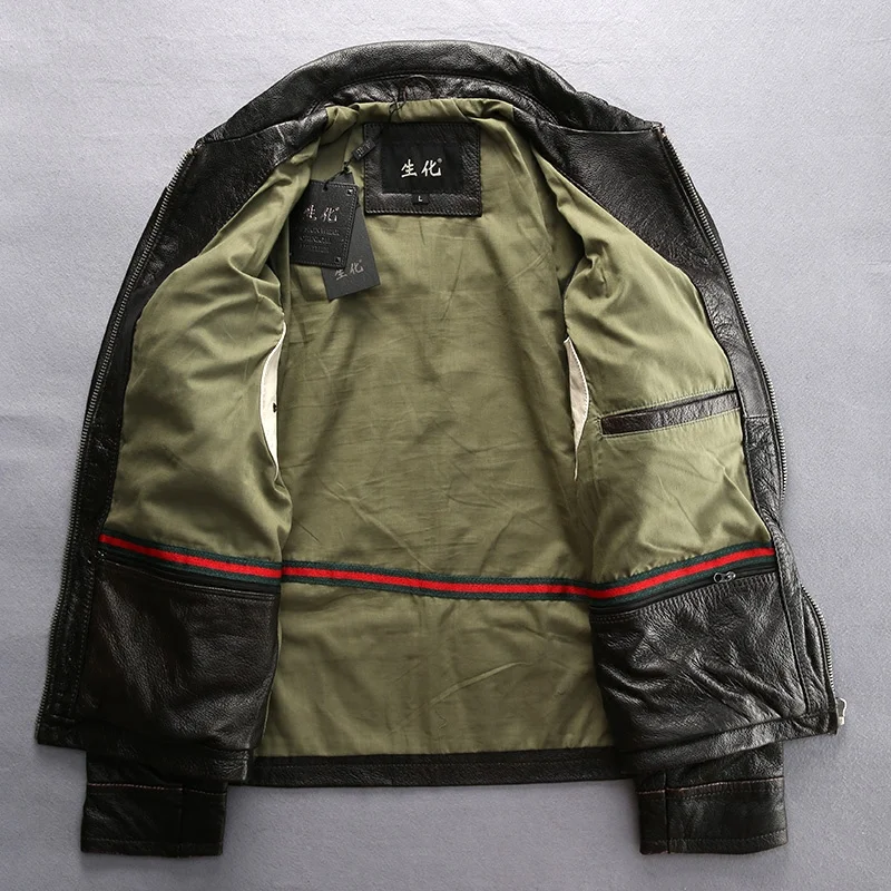 Куртка мужская из натуральной кожи мотоциклетная куртка воловьей винтажное