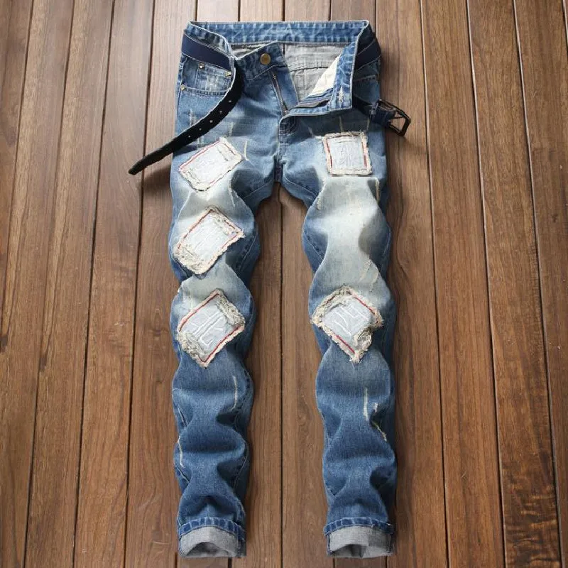 

Мужские джинсы, новые белые неэластичные Прямые повседневные Простые мужские джинсы в европейском и американском стиле с отверстиями