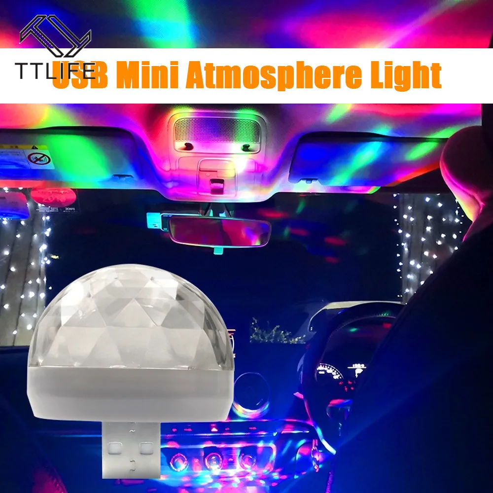 Мини USB Красочный атмосферный светильник для автомобиля вечерние DJ LED RGB