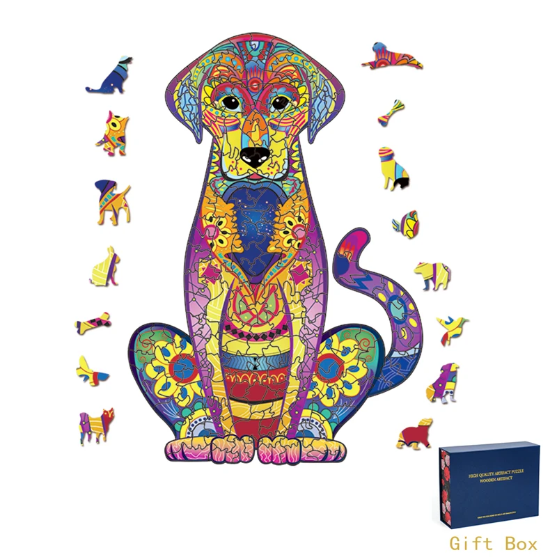 

Multicolor Dog Pattern Animal Unique 3D Wooden Puzzle Adult Jigsaw Birthday Gift Wrapping Box Home Party Festival Show Carnival