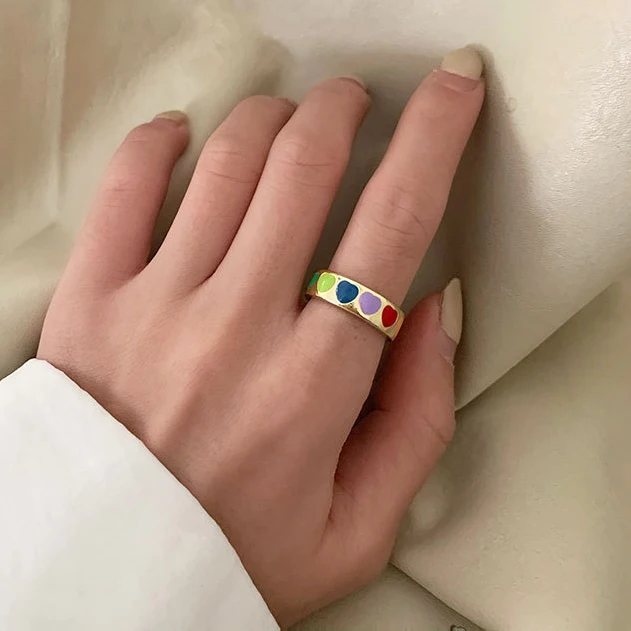 

Cute Resin Mold Love Heart Finger Rings For Women Opening Gold Ring Adjust Size Ladies Charms Jewellery Gift