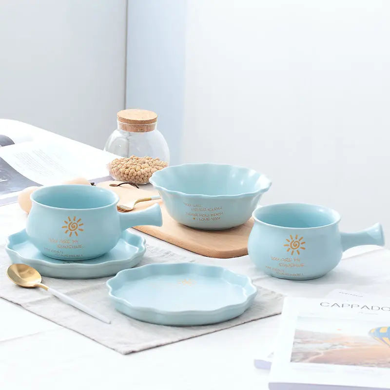 Wave Point Bowl Set Ceramic Dishes Cutlery Cute Breakfast Plate Cereal Small Glass Candy | Дом и сад