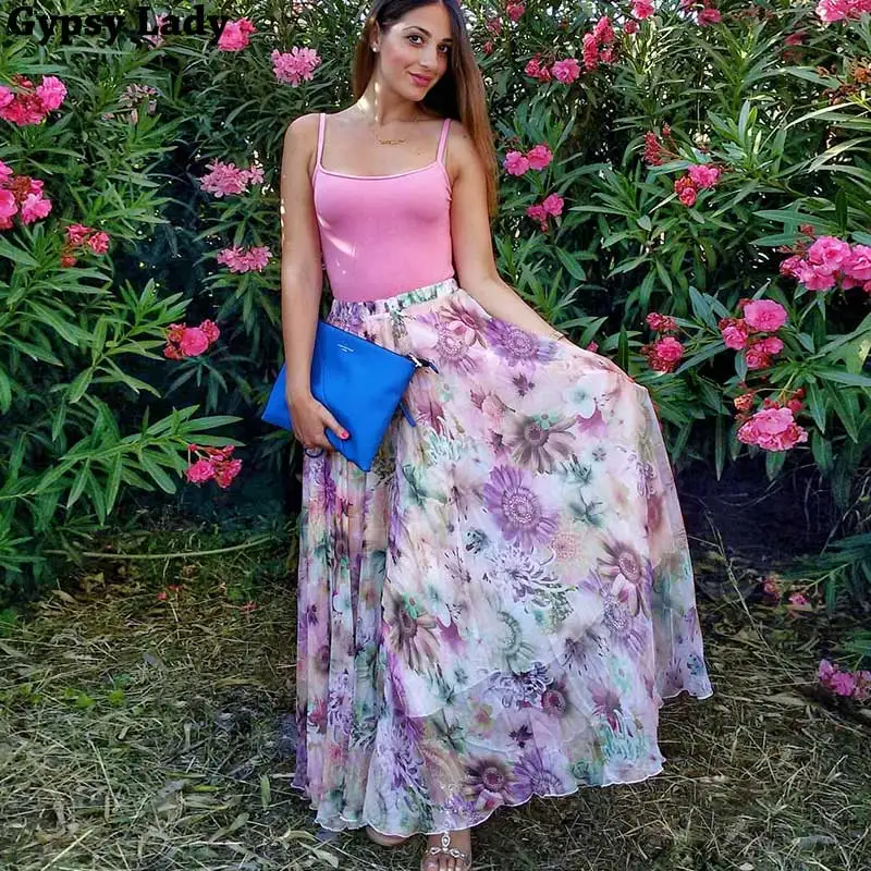 Женская шифоновая юбка макси GypsyLady фиолетовая Повседневная Праздничная с