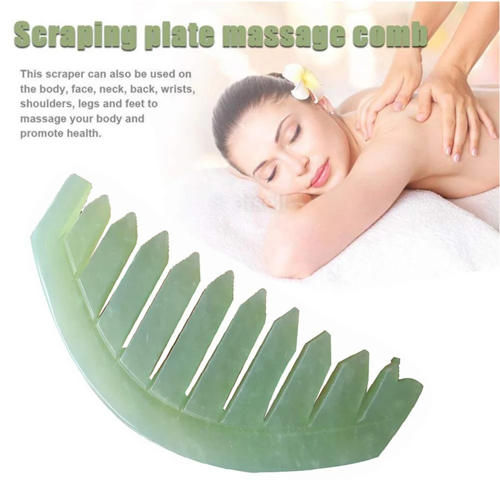 

Body Back Guasha Comb Scraper Natural Jade Massager Board Head Therapy SPA Acupuncture Trigger Point Treatment Random Color