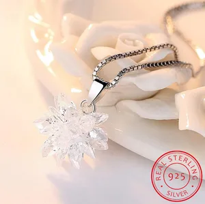 Женское ожерелье с подвеской в виде цветка лотоса из серебра 925 пробы