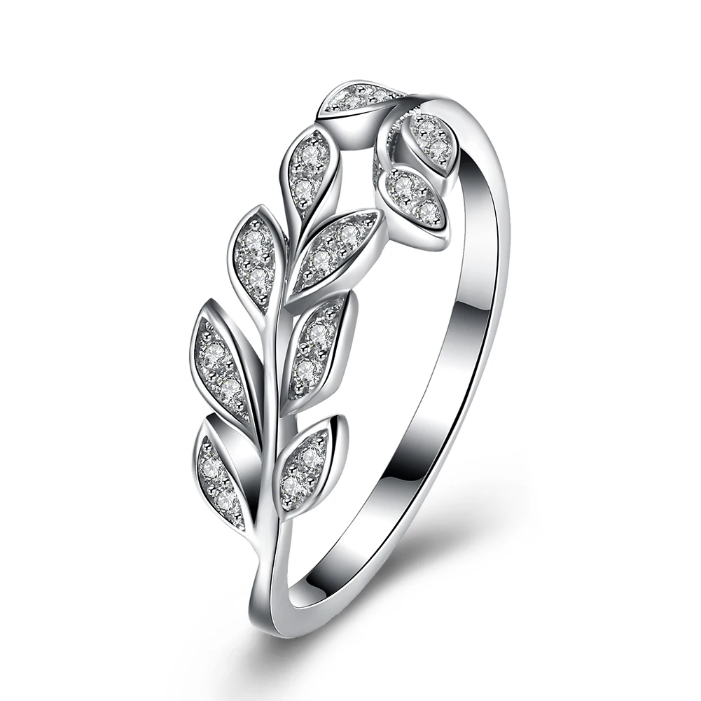 SILVERHOO 925 Sterling Silver Ring Jewelry For Women Simple Dazzling CZ Olive Branch Plant Finger Rings Female Anniversary Gift
