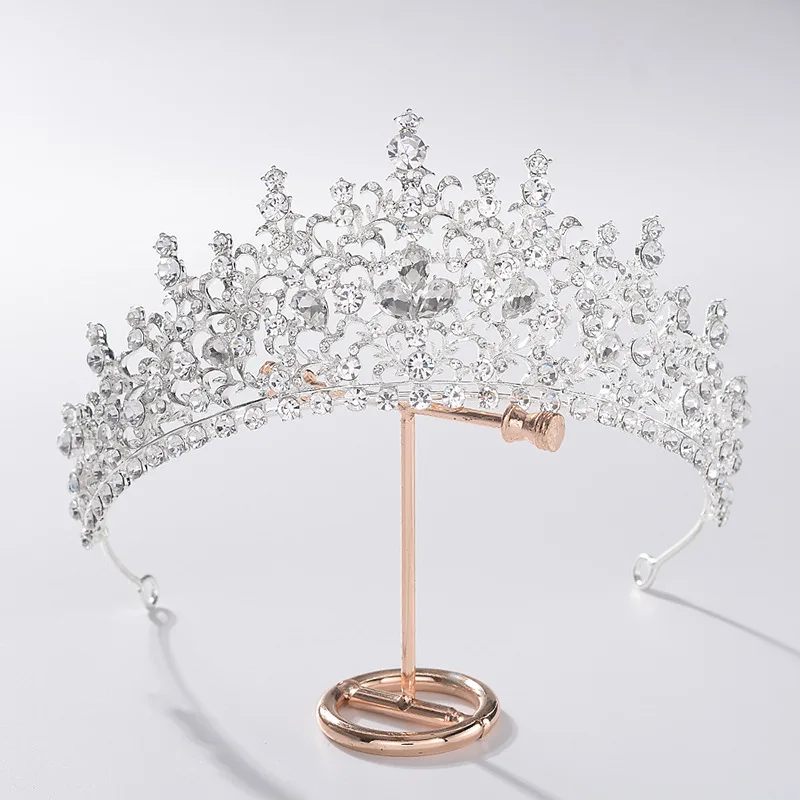 

Baroque Silver Color Crystal Flower Bridal Tiaras Crown Rhinestone Pageant Diadem Bride Headband Wedding Hair Accessories Bijoux
