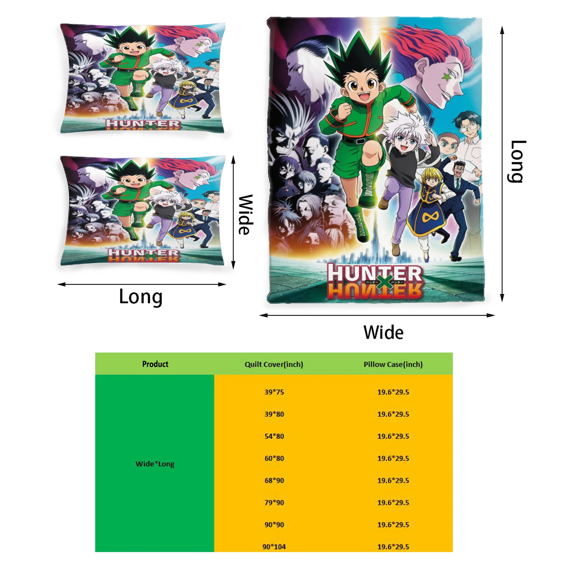 

Hunter X Hunter Graphic Printed Home Bedding Set Printing Polyester Quilt Cover Set 3 Pieces Quilt Cover Pillow Cover Set