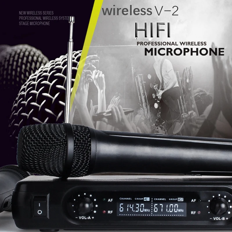 Караоке беспроводной микрофон V2 миксер о радио наборы LCD ручные микрофоны для