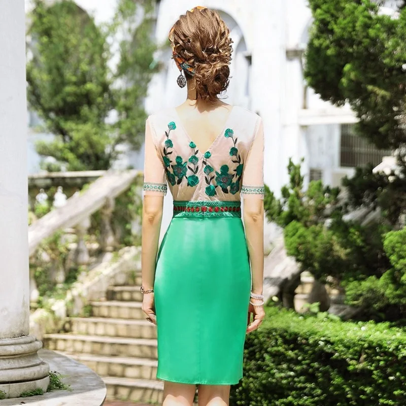 

quality 2021 new Superior Package hip flower dress ladies Women Mesh embroidery Party Dress Plus Size summer Vintage dresses