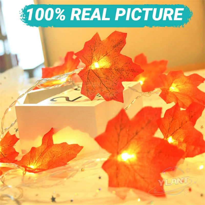 

SW LED Simulation Maple Leaf String Light Decorative Light Thanksgiving Holiday Battery Wedding Outdoor Lantern Christmas String