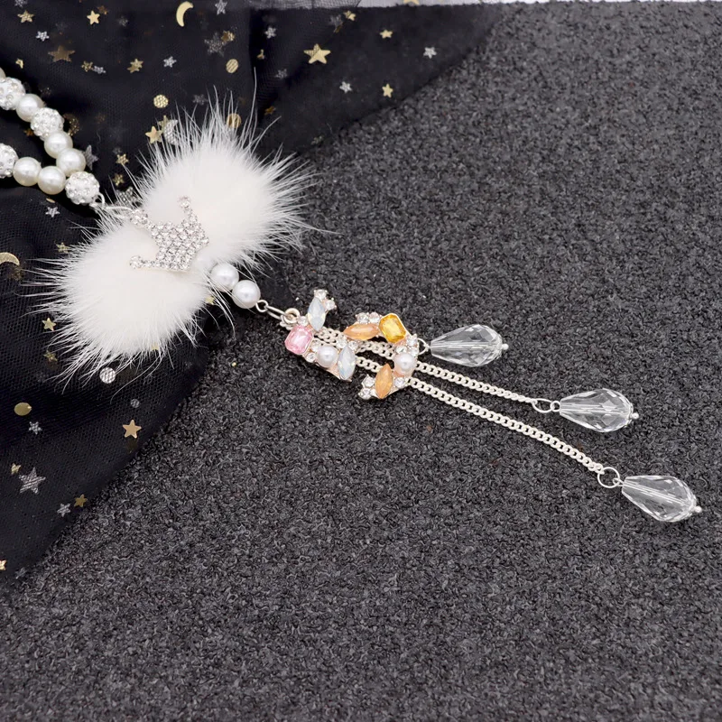 

Car Personality Rear-view Mirror Pendant Lady Fox Fur Alloy Diamond Car Creative Decoration Gift Pearl Car Decoration