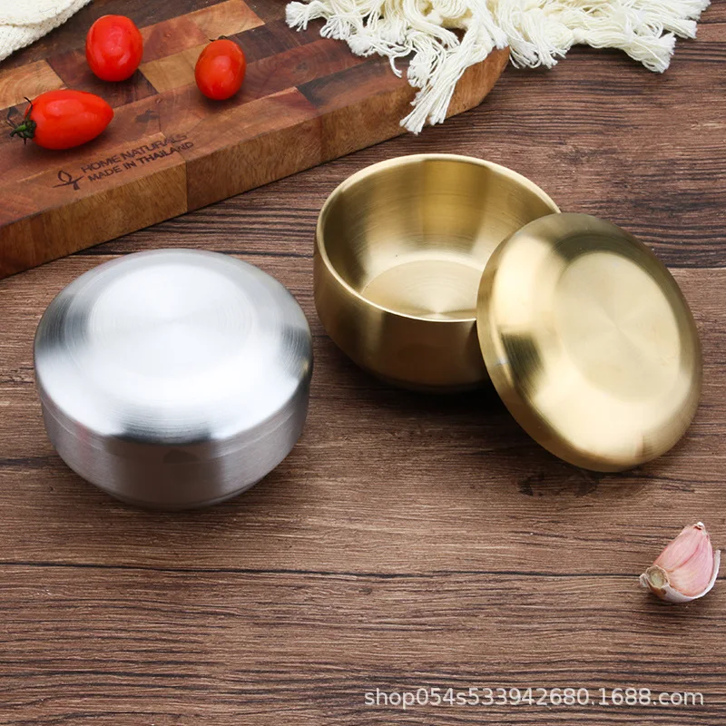 304 Корейская двойная миска для риса из нержавеющей стали с крышкой супа на пару