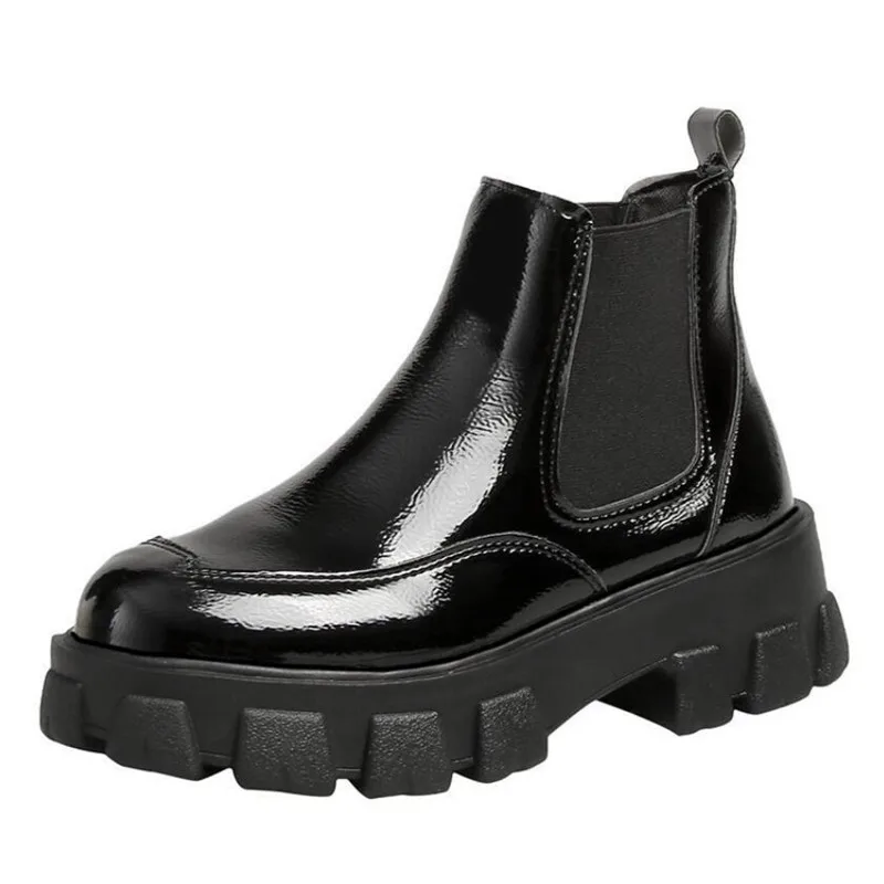 Демисезонные ботильоны из лакированной кожи Женские мотоциклетные ботинки