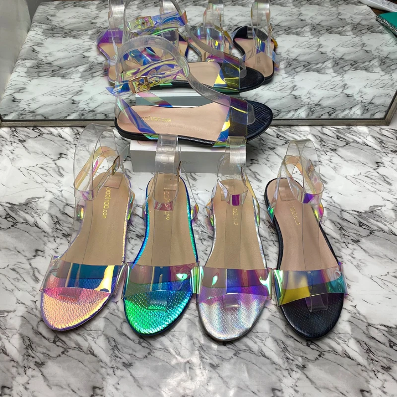 

2021 женские летние сандалии, новая коллекция модные плоские Magic Цвет уличная женская обувь размера плюс 41