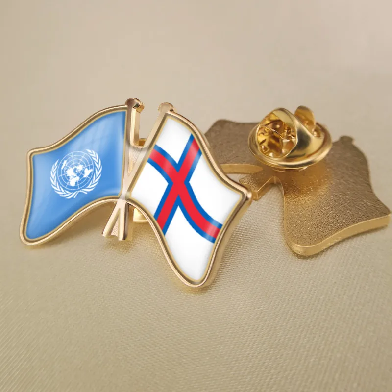 

United Nations and Faroe Islands Crossed Double Friendship Flags Brooch Badges Lapel Pins