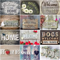 full square drill 5d diy diamond painting welcome home diamond embroidery text cross stitch kits mosaic rhinestone crafts gift