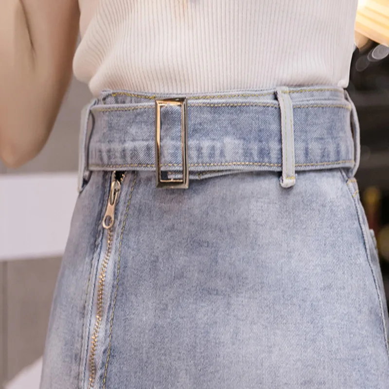 Женская кружевная джинсовая юбка до колен простая модная Асимметричная с