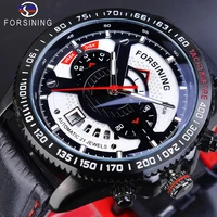 forsining sprot racing design black leather belt calendar hour mens automatic mechanical wirst watch top brand luxury male clock