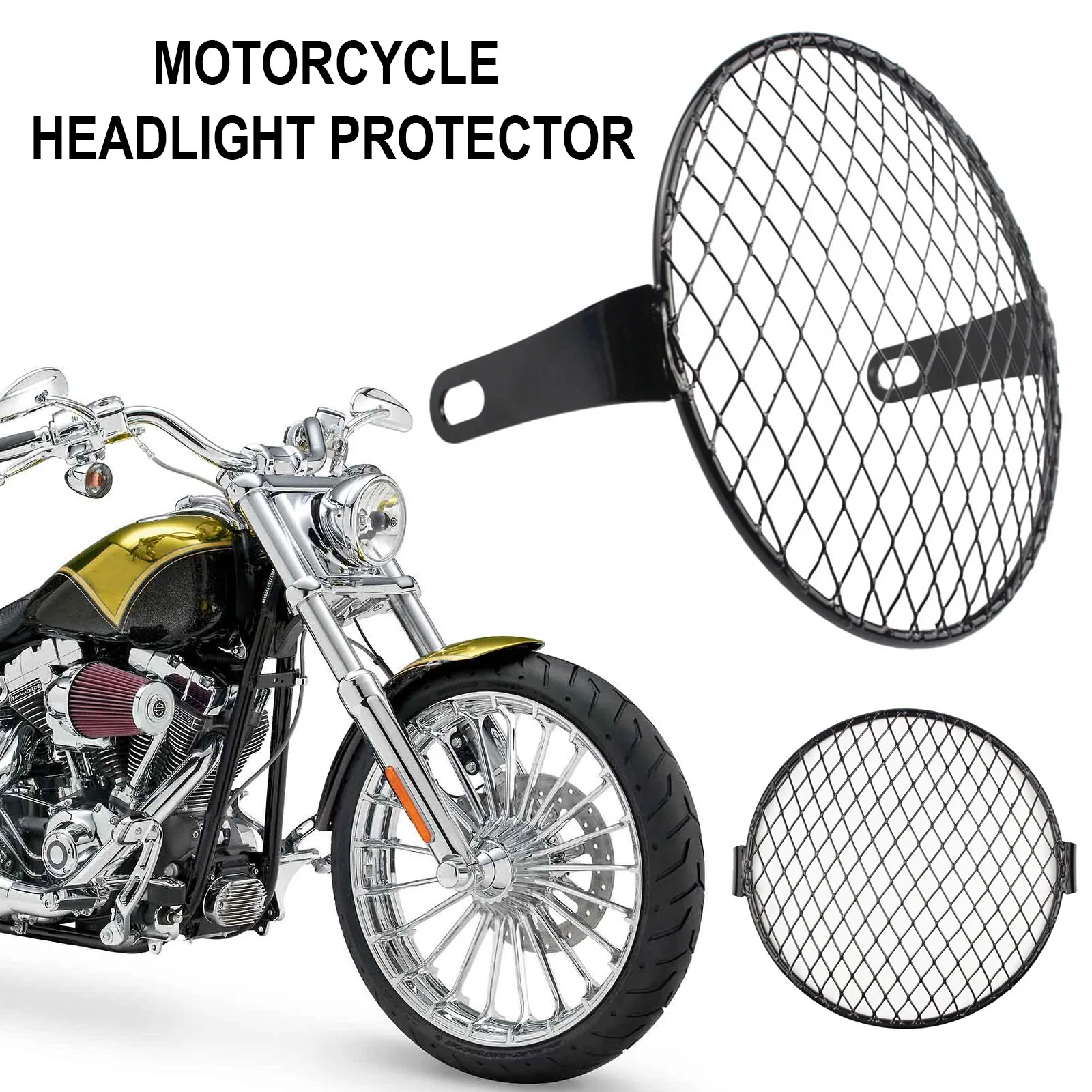

Motorcycle Headlight Protector Metal Mesh Grill Guard Cover Universal Side Mount Lattice Grid 5.75 Inch Vintage Retro Light Lamp