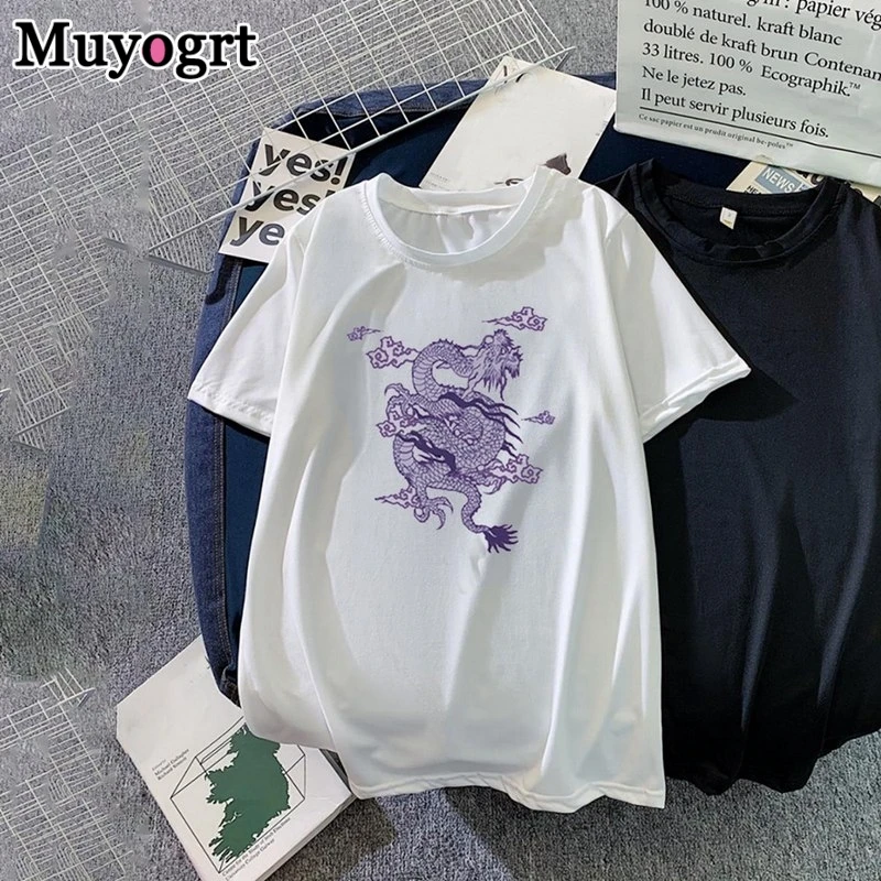 

Muyogrt Women's T-shirt Harajuku T Shirt Chinese Dragon Print T-Shirts Summer Streetwear Top Female T-shirt Woman Tshirt Clothes