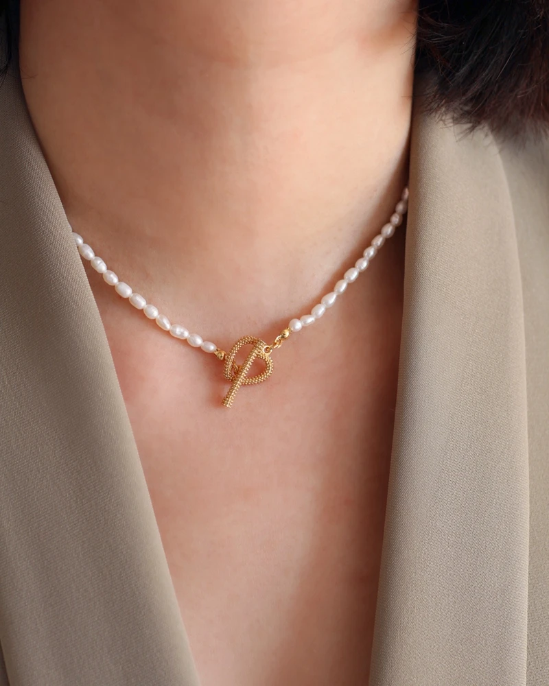 

Women Jewelry Real Pearl OT Chain Necklaces Brass With 18K Gold Punk Party T Show Designer Club Ins Rare Japan Korean Trendy