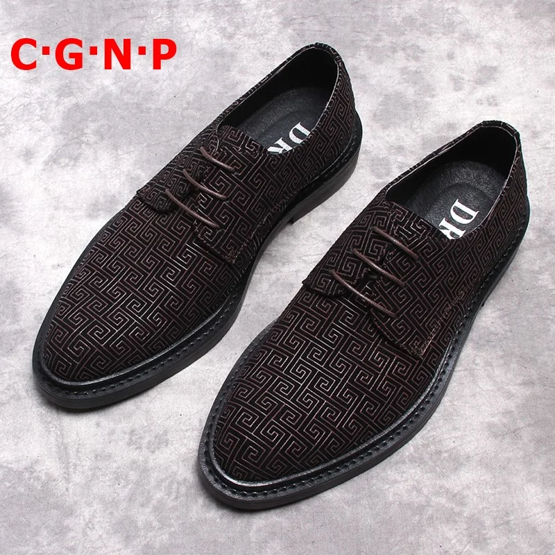 

C·G·N·P Suede Leather Shoes Men Lace-up Dress Shoes Brand Casual Shoes Business Formal Shoes Comfortable Thick Soles Mens Shoes
