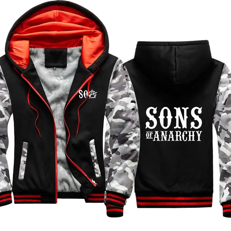

Unisex Men's jackets SOA Sons of Anarchy the Child SONS Winter Hoodie Thicken Warm Wool Fleece Men's Zipper Sport Jacket