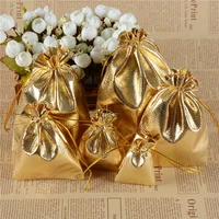 100pcsbag 7x9cm 9x12cm 13x18cm adjustable jewelry packing silver gold colors drawstring velvet bagwedding gift bags pouches