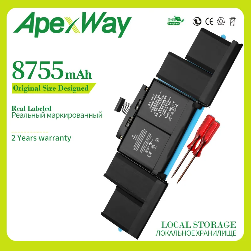 

Apexway 11,36 V 8755mAh A1618 Аккумулятор для ноутбука Apple MacBook Pro 15 "retina A1398 2015